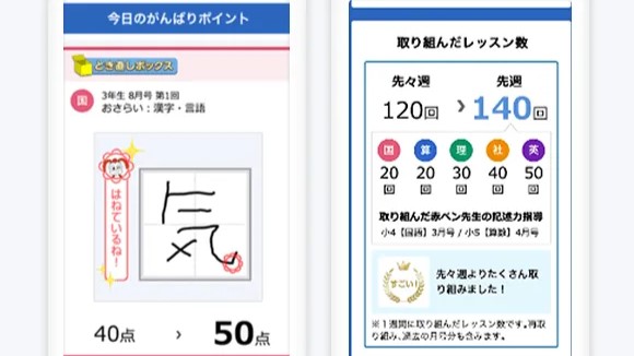 進研ゼミの学習状況をアプリで確認できる。