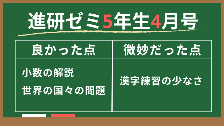 進研ゼミ5年生4月号に取り組んで良かった点とちょっと微妙だった点。