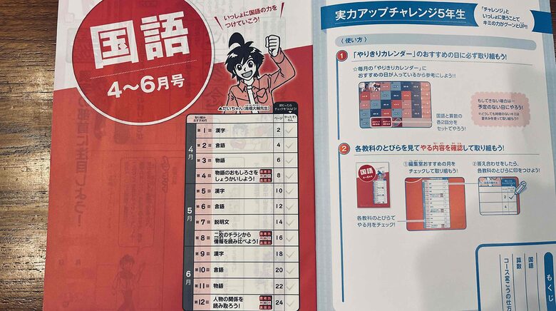 進研ゼミ5年生4月号の教材「実力アップちゃれんじ」の内容①。