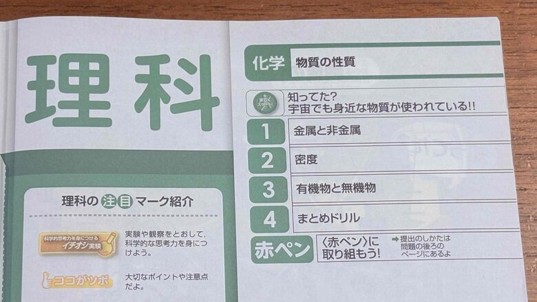 進研ゼミ中学講座4月号の理科①。